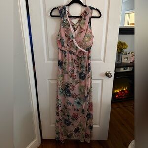 Peach Love California Floral Maxi Dress in Pink and Green